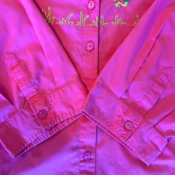 Vintage Breckenridge Neon Art To Wear Embroidered Critter Blouse 2X - Picture 2 of 9